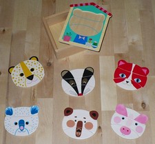 Djeco Holzspielzeug, Puzzlebox Tiergesichter, ab 2 Jahre, 18-tlg