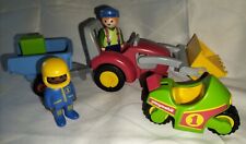 PLAYMOBlL 123: 6964 Traktor, Anhänger, Figur + 6719 Motorrad, Rennfahrer