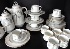 antikes Jugendstil Kaffeeservice Goldstafage handbemalt P.K. Silesia 39 Teile 