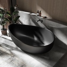Freistehende Badewanne Mineralguss Wave schwarz matt 180 cm B-Ware 257179379775