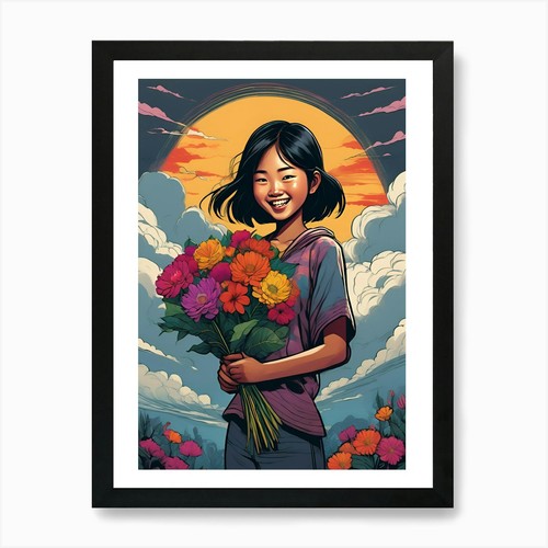 Mädchen mit blumen kunstdruck - mädchen,