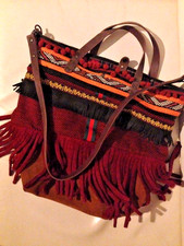 vintage Wildleder Leder Umhängetasche Ethno Hippie Boho Handtasche