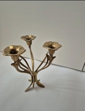 Antik Candle Holder Kerzenständer Aus Messing– 3-Arm Floral Design, Elegant Bras