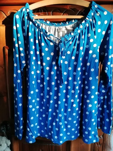 Damenbluse blau mit punkten - blau,