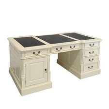 Partner-Schreibtisch antik Stil Shabby Chic weiß Leder schwarz B: 180 cm -11780-