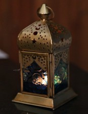 Orientalische Laterne mit farbigen Glas  Messing