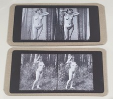 2 x UNGEWÖHNLICHE EROTISCHE DOPPELSEITIGE STEREOGRAMME "LE STEREO - NU PARIS"