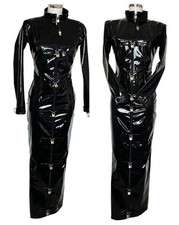 Misfitz schwarz PVC Vorhängeschloss Zwangsjacke Hobble Kleid, Zwei-Wege-Reißverschluss.  Größe 18 CD Goth
