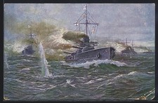 Künstler-AK sign. Karl Matthiessen: Vorstoß deutscher Panzerkreuzer nach der en 