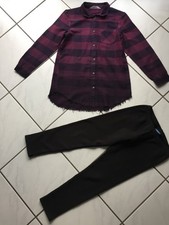 H&M Winter SET Fleece Hose Hemdkleid Kleid Hemd Schwarz Lila Mädchen Gr 134