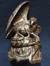 Holzschnitzerei Skulptur Falke Adler Schlange mit Box H9 Zoll...