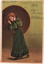 AK Frau am Telefon Künstler Mailick, Kleinformat