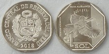 Peru 1 Nuevo Sol Gedenkmünze 2018 Weißflügel-Guan KM# 410 unz.