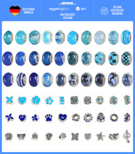 Große Lochperlen Set – 60 Stück Glasperlen in Blau für Schmuckherstellung & DIY
