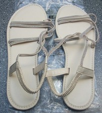 R flache beige Sandalen mit Glitzer-Bändern + Stretchgummi hinten Gr.42 (UK9)
