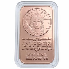 1 Unze (AVDP) .999 feinstes Kupfer * Barren mit dem Motiv "Statue of Liberty"