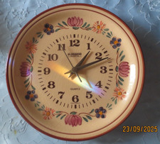 Keramik Wanduhr Küchenuhr handbemalt Blessing Quartz Made in Germany Blumendekor