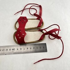 Vintage Puppenschuhe Sandalen – Rot, ca. 10 cm, Leder & Stoff