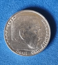 5 Mark Hindenburg 1939 mit HK, Silber, Deutsches Reich