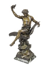 Große Bronze Emile Louis Picault L'étude affranchit la Pensée Statue Figur 1880