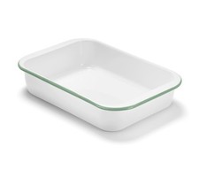 Tchibo Emaille-Auflaufform, weiß mit grünen Rand - B-Ware Transportschaden 