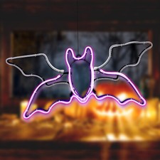 Halloween LED Fensterdeko Vlady Silhouette Fledermaus neon lila Vampir 25 x 54cm