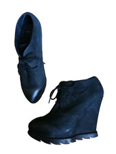 Bronx Leder Ankle Boots Keilabsatz hoch schwarz Gr. 38