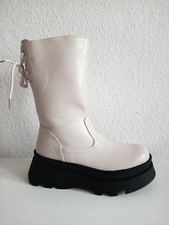 Stiefel Stiefeletten Chelsea Biker Plateau Wedge Blockabsatz Gefüttert Beige 38