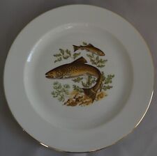 4 Flache Teller Fisch Wunsiedel R Bavaria Porzellan Germany mit Goldrand
