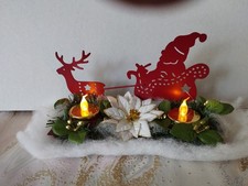Rentier Weihnachtsmann Schlitten Blüte Kerzenhalter Metall  LED Teelichtständer