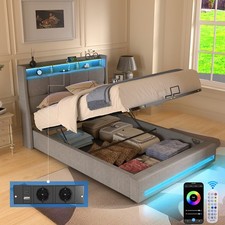 Polsterbett Doppelbett 140x200 mit LED Kopfteil Ladestation Bettgestell Stauraum