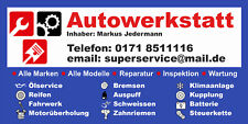 KFZ WERKSTATT PVC-Banner mit Ösen 5 Größen, + Eindruck von Name, Tel. mail etc.