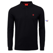 HUGO BOSS Herren Langarm Poloshirt schwarz 100% Baumwolle GR3151-L
