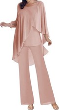 Damen Hosenanzug Hochzeit Brautmutter Chiffon Gr. 48 XXL Neu