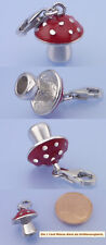 Echt 925 Silber Einhänger Charm Fliegenpilz Pilz 3D rhodiniert Pilzhut ROT
