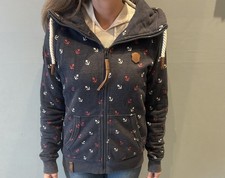 Naketano Sweatjacke Blau mit Ankermuster, Kaputze leichte Fütterung Gr. L