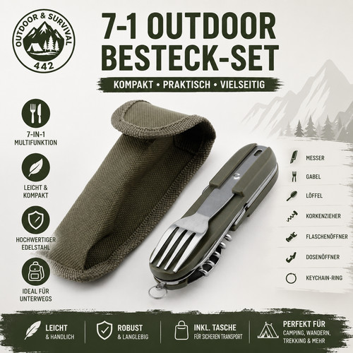 Campingbesteck outdoor - 7-in-1,