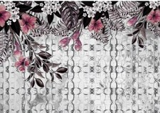 XL Fototapete Wallprint schwarz weiß rosa modern floral 312 x 219 cm Fotoprint