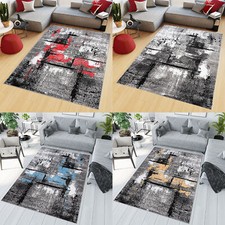 Teppich Modern Abstrakt Verwischtes Muster Rot Weiß Blau Gelb Design Wohnzimmer