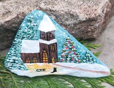 Bemalter Stein Weihnachten⛪Kirche Kapelle?Weihnachten Handbemalt ca13×8cm