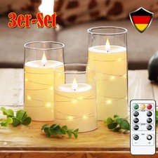 3er Set Flackernden Flammenlose LED Kerzen mit Lichterkette Timer Fernbedienung