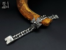 Panzerarmband Eisernes Kreuz Totenkopf Edelstahl XXL MASSIV 136 Gramm Breit NEU