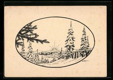 Künstler-AK Elsbeth Forck: Winterliche Landschaft bei Sonnenaufgang 