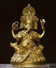 10.4" Buddhismus Kupfer Vergoldet Sitzen Ganesha Elefant Gott Buddha Statue