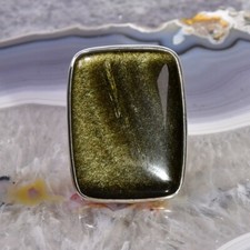 Gold Obsidian Ring, 925er Silber, Edelsteinring (22835), Edelsteinschmuck