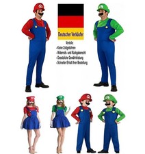 Damen Herren Kinder Kostüm Super Mario Luigi Fasching Karneval Verkleidung Mütze