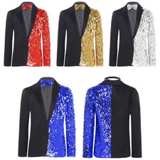 DE Jungen Pailletten Anzugjacke V-Aussschnitt Sakko Slim Fit Party Smoking Jacke