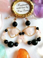 HOOP-Ohrringe OBSIDIAN ROSENQUARZ Geburtsstein JANUAR STEINBOCK FISCHE ua Unikat