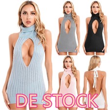 DE Damen ärmellose Bodycon Mini Kleid Sehen Sie durch kurze Nachthemd Clubwear