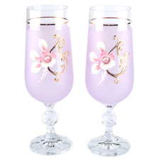 ❤️ 2 Bohemia Sektgläser 17 cm rosa flieder lila gold Blume Vintage Sektglas ❤️
